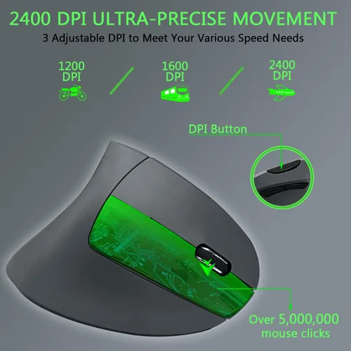Vista 2 de Mcpiwohy Mouse ergonómico, mouse vertical óptico recargable USB mouse 2.4GHz inalámbrico con 6 botones, 3 ajustables 120016002400 DPI para laptop