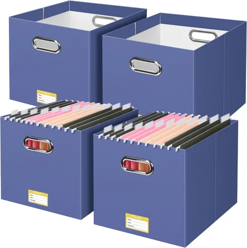 Vista 41 de BALEINE Caja organizadora de archivos, organizador de carpetas de archivos de cartón con asa para tamaño carta, caja de archivos plegable portátil