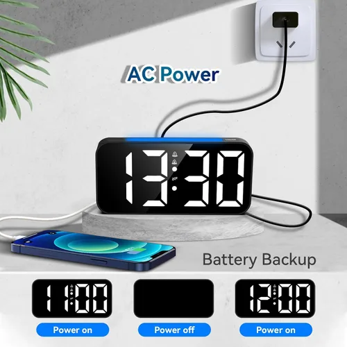 Vista 5 de Topski Reloj despertador ruidoso para dormitorios que duermen pesados, reloj digital con luz nocturna, pantalla grande, alarma doble, repetición