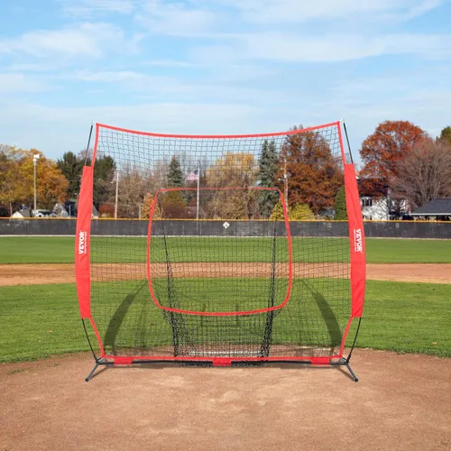 Vista 9 de VEVOR 7x7ft Baseball Softball Practice Net, Portable Baseball Training Net for Hitting Batting Catching Pitching, Backstop Baseball Equipment