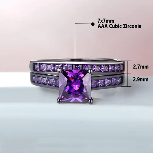 Vista 8 de Sheloves - Anillos de boda chapados en negro para parejas y mujeres, juego de anillos de boda de tungsteno para hombre y mujer