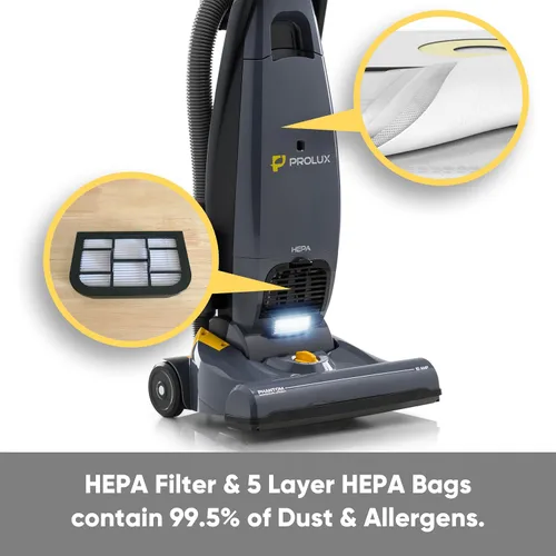 Vista 7 de Prolux Phantom Pro - Aspiradora vertical comercial – Filtración HEPA, embolsada, alta succión, limpieza profunda, ligera con herramientas integradas