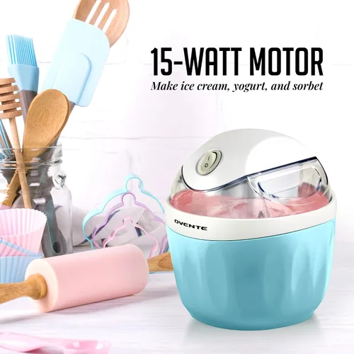 Vista 2 de OVENTE Máquina eléctrica de helados con tapa de fácil bloqueo, cuenco congelador de 1 cuarto de galón para yogur congelado saludable y casero