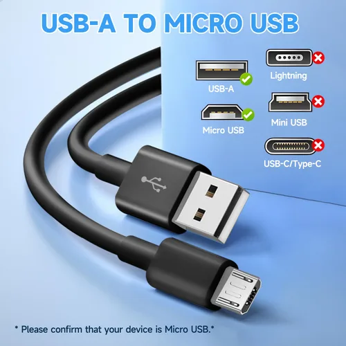 Vista 2 de Cable micro USB 3M de 10 pies, carga y transferencia de datos, cable de alimentación micro USB para cámara Wyze Cam YI Nest Cam Blink Netvue Kasa