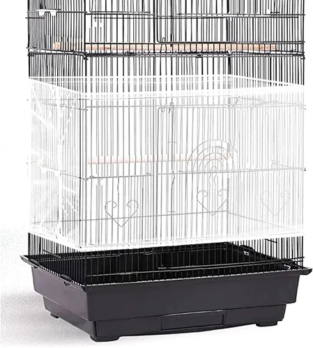 Vista 6 de Cubierta ajustable para jaula de pájaros con protector de semillas y plumas, protector de jaula de pájaros de nylon con malla de nylon para loro