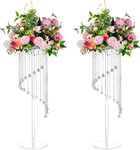 Vista 9 de Nuptio Jarrones de flores para centros de mesa de boda, 2 piezas de 23.6 pulgadas de alto para jarrón acrílico para decoración de mesa de centro