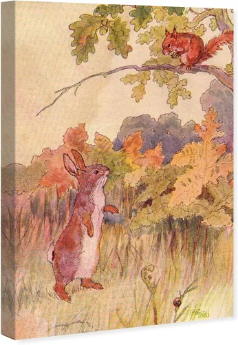 Vista 2 de The Oliver Gal Artist Co. Lienzo decorativo de pared con diseño de animales para la habitación de los niños, The Busy Bunny, decoración