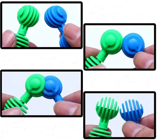 Vista 5 de RAINBOW TOYFROG Star Flex STEM - Juguetes de construcción - 70 bloques de conectores para niños con bolsa - Juguetes de mesa STEM y preescolar