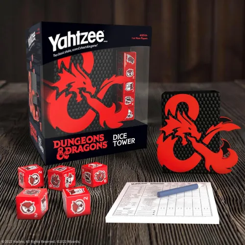 Vista 4 de YAHTZEE: Dungeons & Dragons Torre de dados coleccionables Dados con dragón, oso búho, cubo gelatinoso, imitador, desollador de la mente
