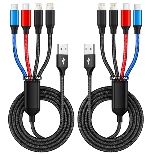 Vista 15 de Cable de carga USB C a 4 en 1 con doble puerto tipo C de 5 pies, cable de carga múltiple para múltiples dispositivos, cables USB con puerto