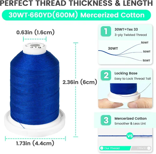 Vista 2 de New brothread - 18 opciones - Hilos de algodón 100% mercerizado multiusos 50S/3 600M (660Y) cada carrete para acolchado, serger, costura y bordado