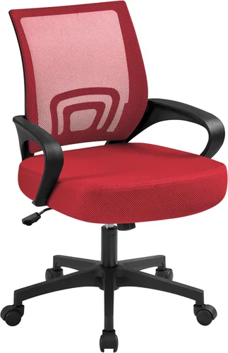 Vista 11 de Yaheetech Silla de oficina de malla con respaldo medio, ajustable, ergonómica, silla de trabajo para computadora, giratoria rodante con soporte
