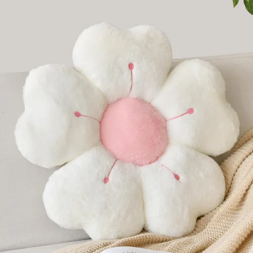 Vista 8 de Almohada en forma de flor, lindas almohadas decorativas con suave pelaje de conejo para sofá, cama, silla y suelo, almohadas de Navidad, cojines