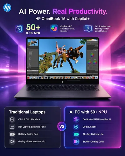 Vista 3 de HP OmniBook - Computadora portátil con pantalla táctil, 16 GB DDR5 RAM 1 TB