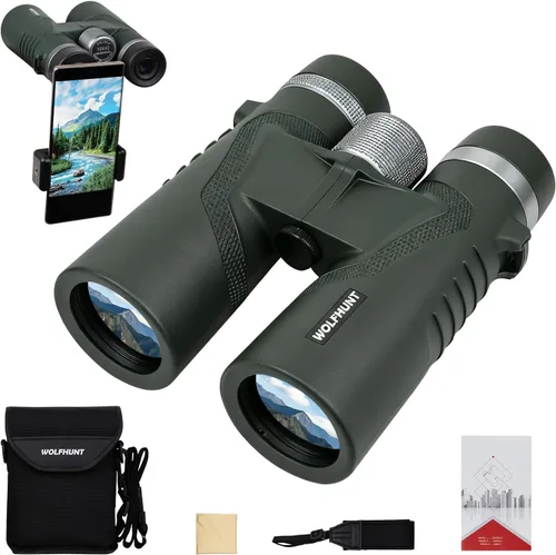 Vista 8 de WOLFHUNT 10x42 Óptica Binoculares IPX7 Wterproof High Power Bino BAK-4 Prisma (negro)