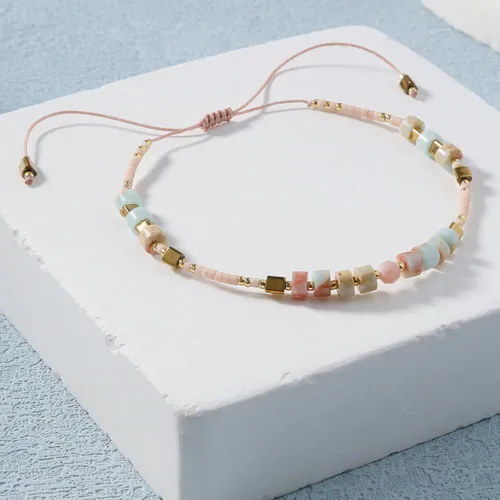 Vista 8 de KELITCH Pulsera de la amistad de ágata de cristal, hecha a mano, pulseras ajustables para mujer Beige