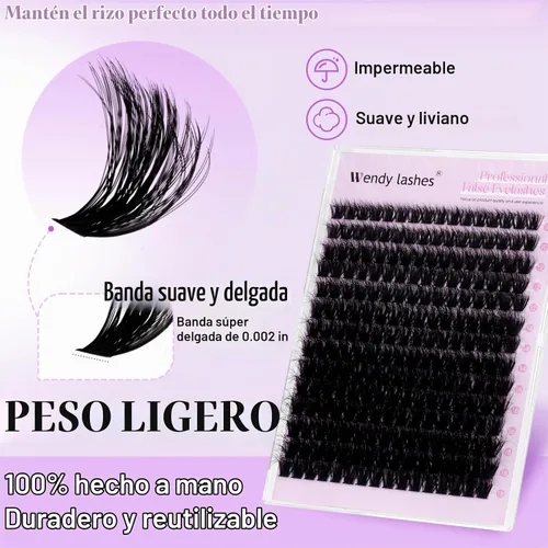 Vista 4 de WENDY LASHES Extensiones de pestañas onduladas con efecto 3D, extensiones de pestañas de volumen 100D de 0.394-0.709 in