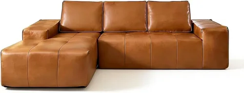Vista 4 de Sofá modular en forma de L de 114 pulgadas, sofá nube marrón con diván, asiento profundo orientado a la izquierda, moderno sofá esquinero con diván