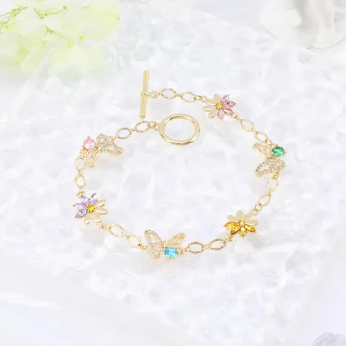Vista 3 de Gold Plated Sunflower Butterfly Chain Bracelet for Women Sunflower Butterfly Chain Bracelet Rhinestone Insect Flower Alloy Bracelet Charms Bracelet