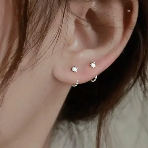 Vista 2 de Aretes de plata de ley para mujeres y niñas, hipoalergénicos para cartílago
