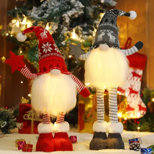 Vista 2 de 2 gnomos de Navidad iluminados de gran tamaño de 24.8 pulgadas con patas de resorte retráctiles