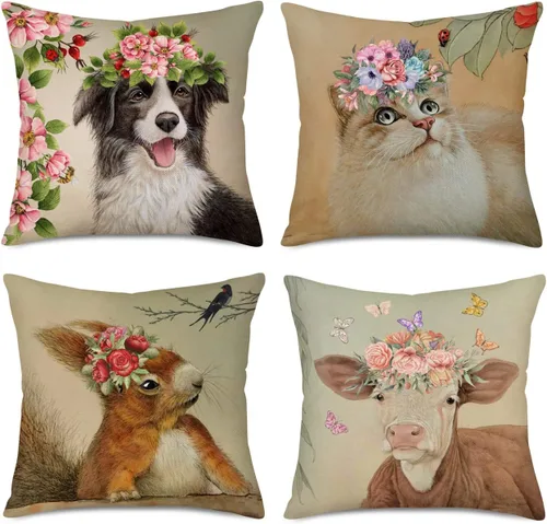 Vista 10 de Juego de 4 fundas de almohada de 16 x 16 pulgadas con texto en inglés «Happy Halloween» de Halloween con diseño de calabaza espeluznante y B Vintage
