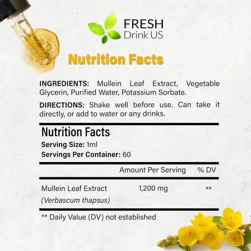 Vista 3 de FRESHDRINKUS, Líquido de gordolobo de 4 fl oz (4.1 fl oz), 1200 mg por porción, suministro de 120 días, 100% de hojas de gordolobo naturales, sin