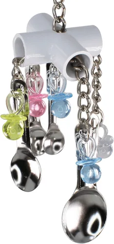 Vista 7 de Bonka Bird Toys 3500 Duo Cuchara Clacker de 16 x 3.50 pulgadas, gran juguete de jaula de rompecabezas de loro, Amazon, gris africano, eclectus