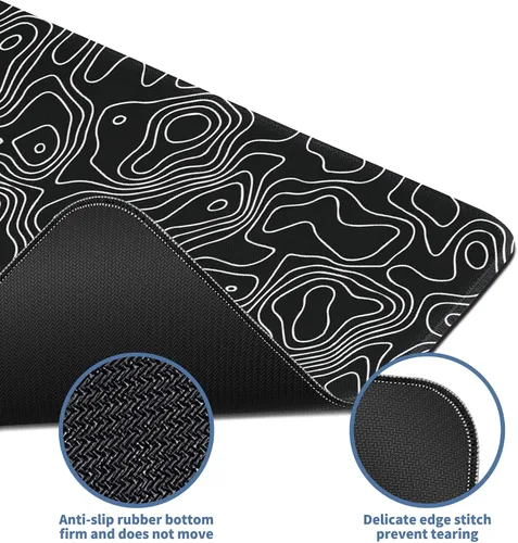 Vista 4 de Alfombrilla de mouse para juegos de mapa negro, alfombrilla de escritorio grande para teclado extendido, alfombrilla de mouse XL con base