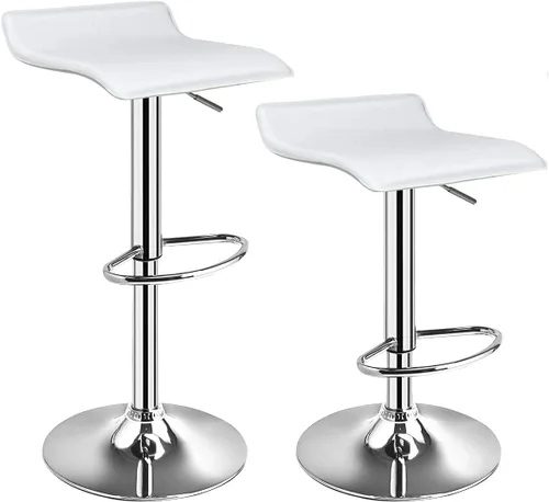 Vista 4 de WATERJOY Juego de 2 taburetes de bar sin respaldo de cuero PU, giratorios, ajustables, diseño moderno, cromado, hidráulico, de piel sintética Negro