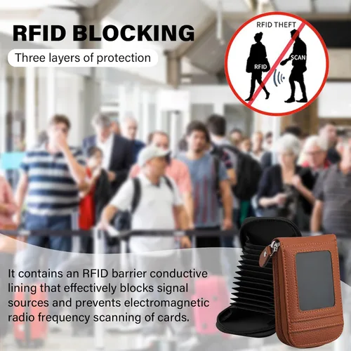 Vista 9 de RFID mini organizador de tarjetas de crédito, cuero auténtico, billetera compacta con visor de identificación, S, Negro
