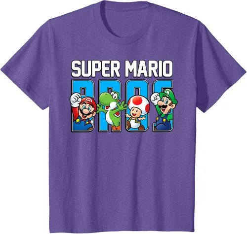 Vista 55 de Super Mario Bros Characters Letter Fill Graphic T-Shirt Camiseta, Negro