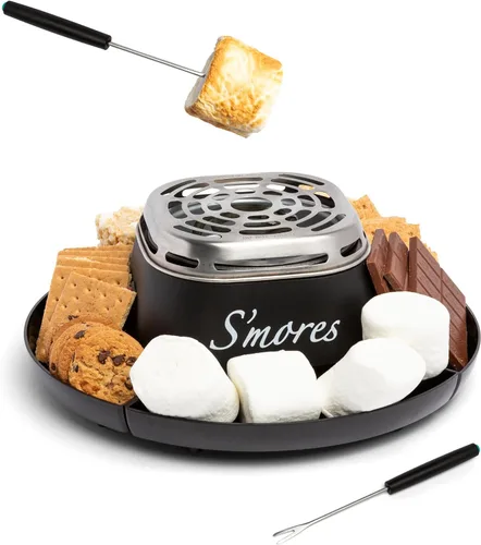 Vista 8 de Nostalgia Máquina eléctrica S'mores de mesa para interiores, kit de Smores con palitos para asar malvaviscos y 4 bandejas Lazy Susan para galletas
