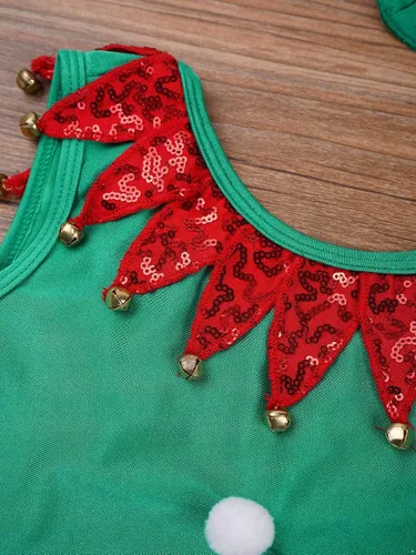 Vista 6 de TiaoBug Disfraces de Navidad de elfo para niños y niñas, ropa de danza, leotardo atlético de una pieza para baile de ballet