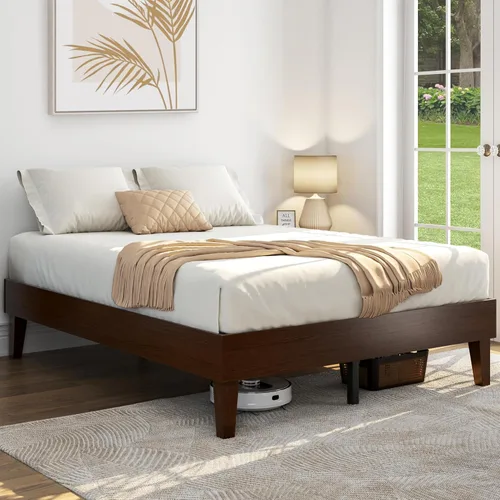 Vista 3 de Yaheetech Estructura de Cama Completa de Madera Sólida Natural con Plataforma con Soporte de Listones de Madera, Espacio de 12 Pulgadas Debajo