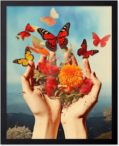 Vista 41 de Poster Master Póster de retrato de mujer, estampado de mariposa retro, arte de collage, arte femenino, arte femenino, arte moderno, arte floral