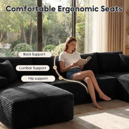 Vista 3 de Sofá grande sin hueso de 125 pulgadas con diván, moderno sofá modular con asiento profundo, sofá tapizado de pana en forma de U para sala de estar