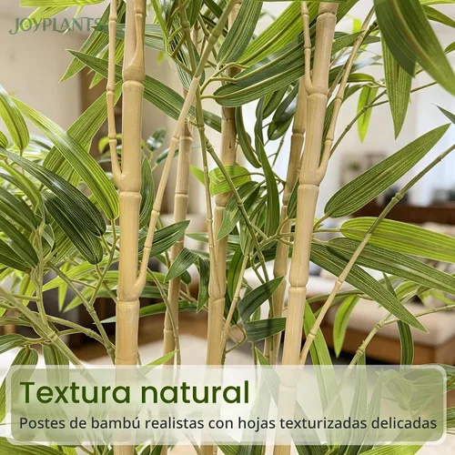 Vista 3 de Árbol artificial de bambú de 5 pies con maceta negra, plantas de bambú para exteriores e interiores, hojas falsas de aspecto natural, tallos
