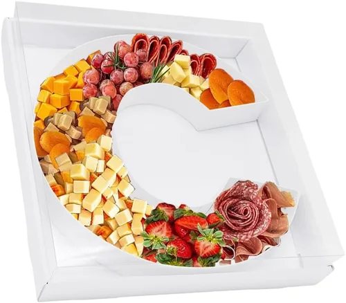 Vista 30 de Bandeja de papel rellenable de 12.5 pulgadas con números y letras de cartón, tablero de charcutería, bandeja para cupcakes dulces, caja decorativa