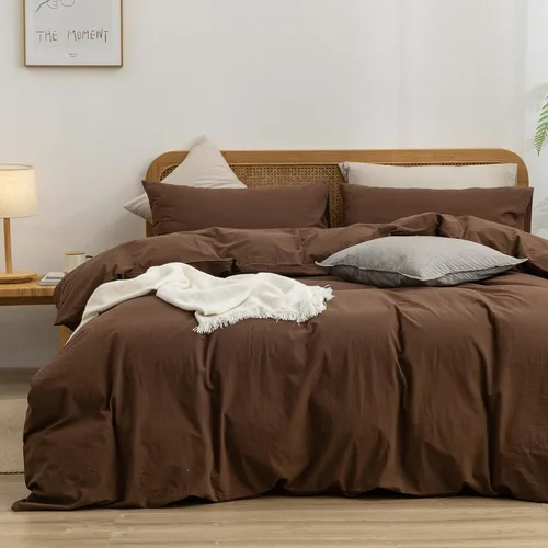Vista 22 de BESTOUCH Juego de funda de edredón 100 % algodón lavado, tacto súper suave, cómodo, elegante, ligero, juego de ropa de cama de 2 piezas, color gris