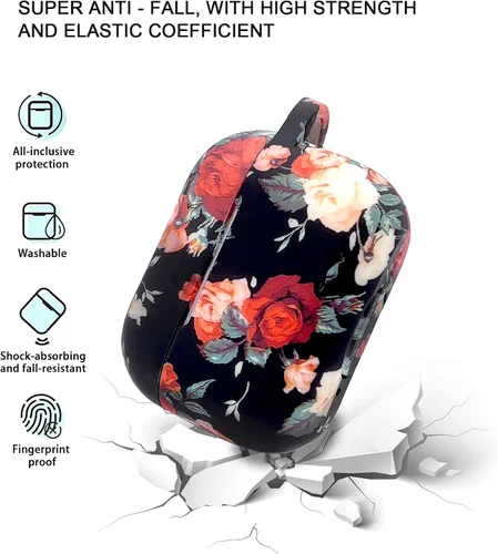 Vista 3 de Funda compatible con Airpods Pro de 2ª generación, funda protectora completa de silicona suave con llavero de pulsera, rosa vintage
