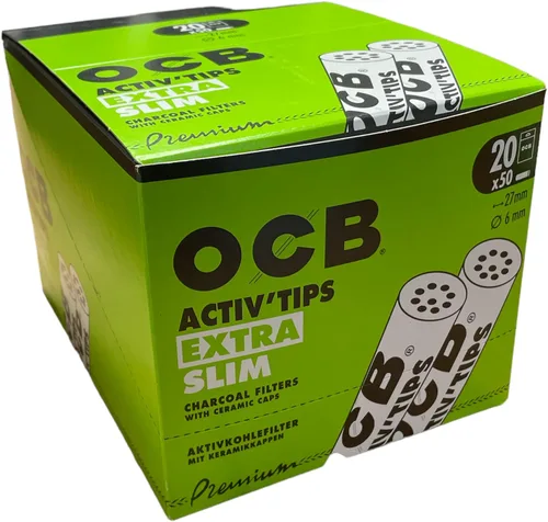 Vista 2 de OCB ActivTips - Filtro de carbón activado extra delgado de 0.236 in con tapas de cerámica, 1 bolsa de 50 piezas, blanco, S