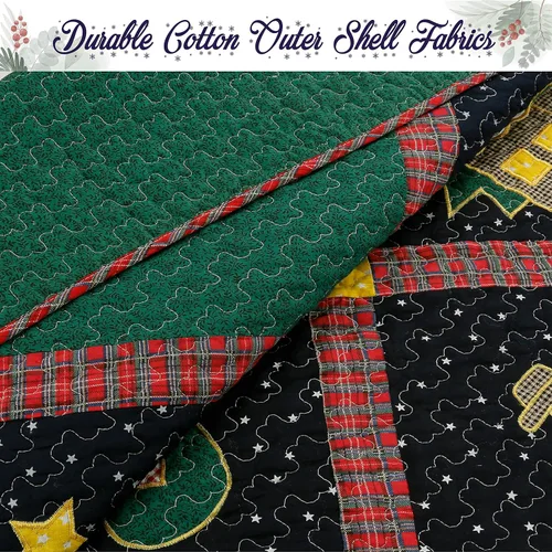 Vista 6 de Cozy Line Home Fashions Juego de ropa de cama reversible con diseño de retazos de Navidad, color azul marino, silencioso, cielo estrellado, cabaña