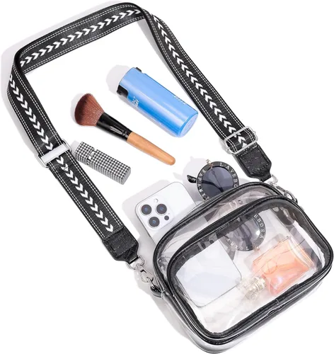 Vista 3 de Bolso transparente aprobado por el estadio, bolso cruzado transparente para mujer para conciertos, deportes y festivales (negro)