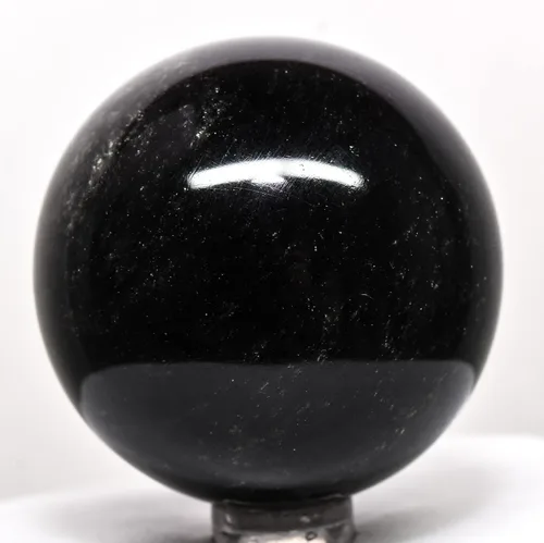 Vista 4 de Esfera de obsidiana brillante plateada de 2.1 pulgadas, bola mineral natural brillante de cristal volcánico, piedra preciosa pulida, México + soporte
