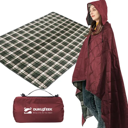 Vista 24 de DUKUSEEK Manta con capucha para exteriores, manta de camping impermeable, acolchada, forro polar grueso, cálida, resistente al viento, a prueba