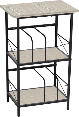 Vista 10 de Soporte para tocadiscos con 4 divisores ajustables, almacenamiento de discos de vinilo con capacidad para 200 LPs, mesa auxiliar de 3 capas, mesa