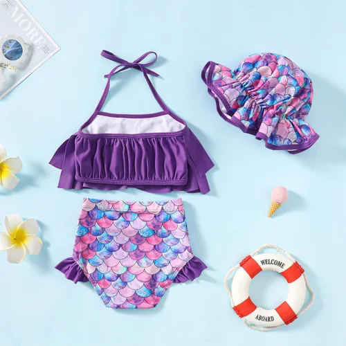 Vista 7 de LYSMuch Traje de baño para niñas pequeñas, traje de baño de 3 piezas con sombrero