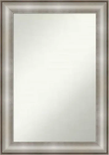 Vista 239 de Amanti Art Espejo de baño plateado para sobre el fregadero, 28 x 37 pulgadas, elegante espejo rectangular de peltre cepillado, marco de madera
