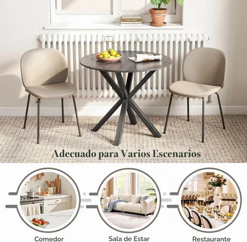 Vista 6 de Giantex Mesa de comedor redonda de 36" para 4, mesa de cocina estilo granja con patas de madera de goma, almohadillas ajustables para pies, mesas